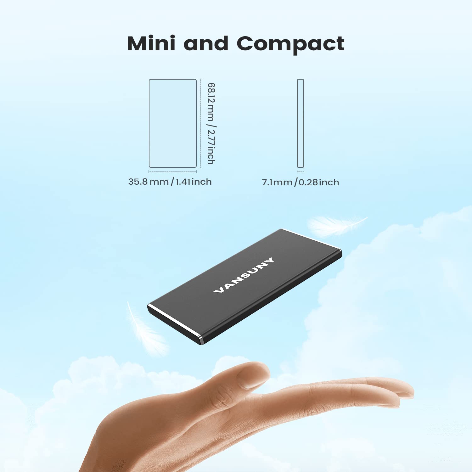Vansuny 500Gb Portable External Ssd, Usb 3.1 Gen2 430Mb/S High Speed Data Transfer, Metal Usb C Mini Portable External Solid Sta