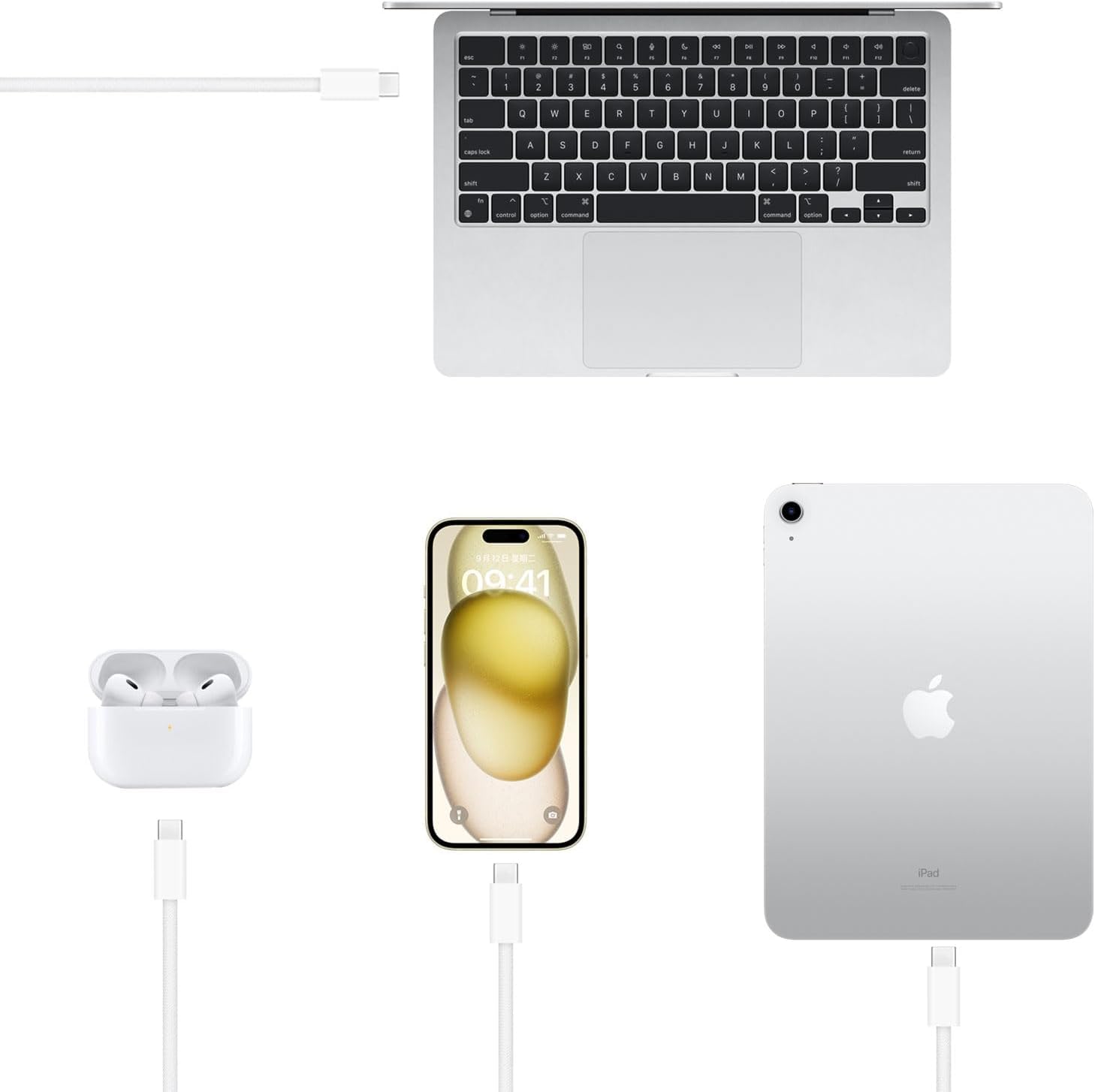 Iphone 15 Woven Cable For Iphone 15 15 Pro Max 15 Plus Cable, Usb C To Usb C For Apple Tv Remote 3Rd Gen, Siri Remote 3Rd Gen, 4