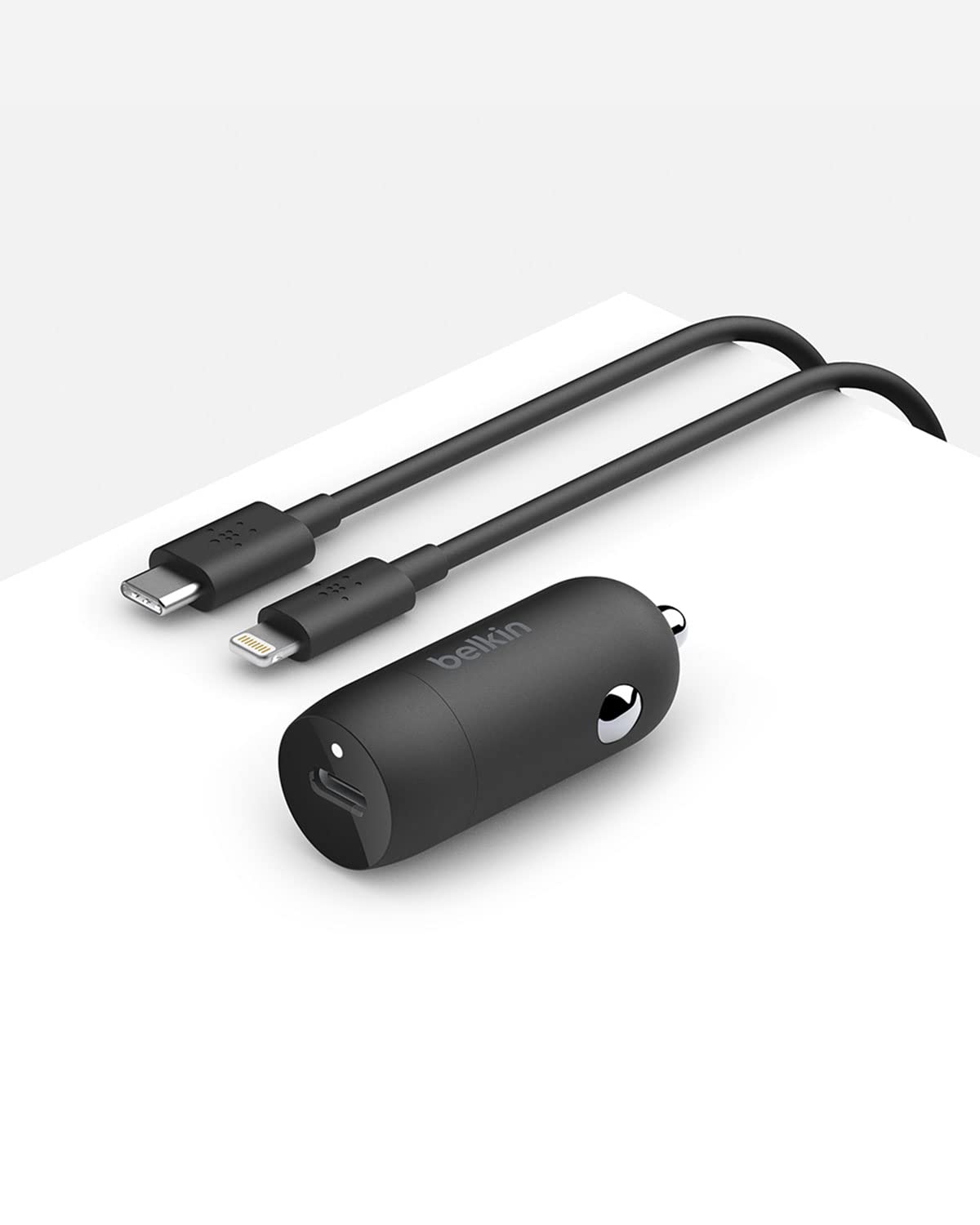 Belkin 20 Watt USB C Car Charger with Fast Charging for Apple iPhone 14, 14 Pro, 14 Pro Max, iPhone 13, 13 Pro, 13 Pro Max, Samsung Galaxy S22 Ultra & More (USB C to Lightning Cable Included)   Black