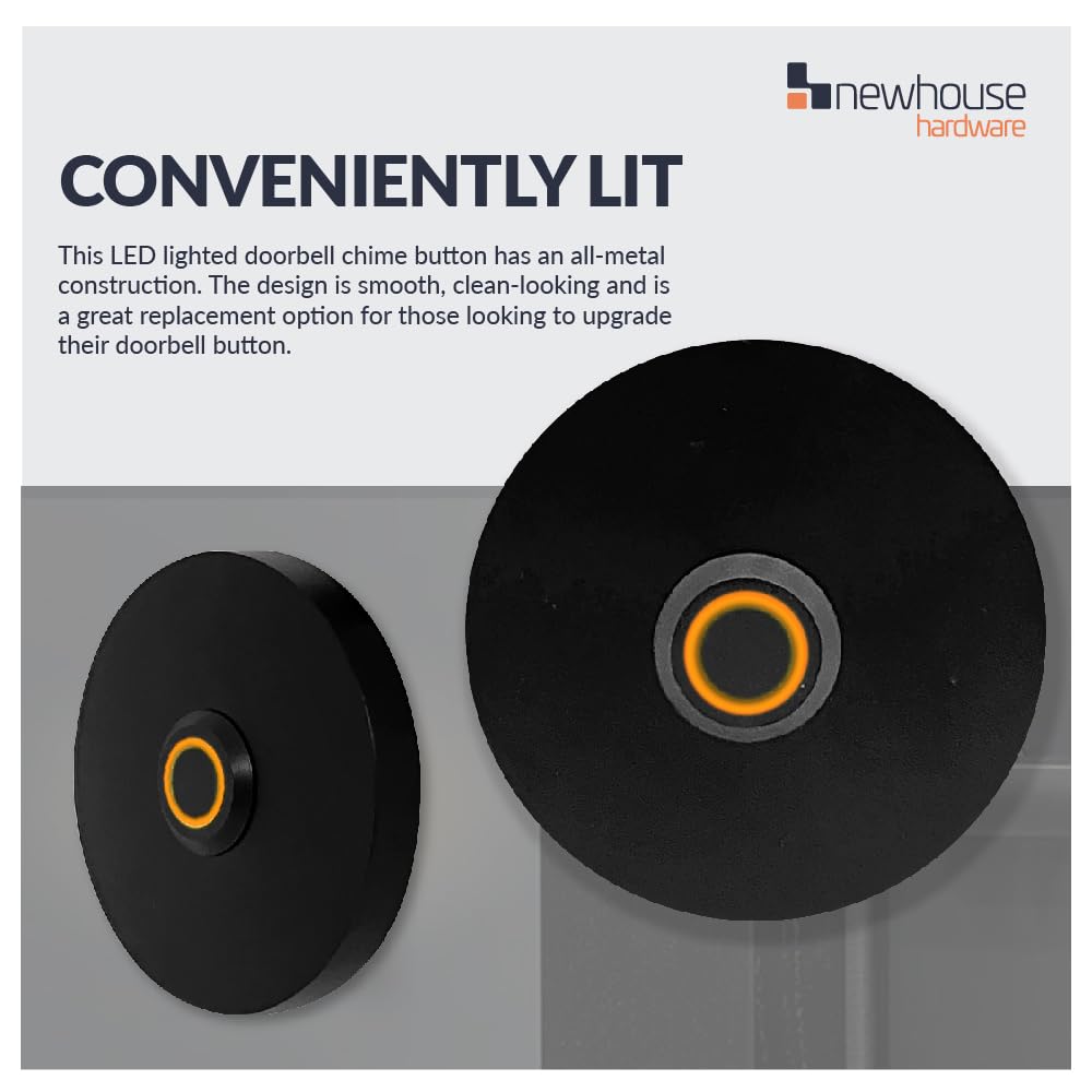 Newhouse Hardware Circular Lighted Wired Metal Doorbell Button In Black Bt6Cl, For Doorbell Chime, Buzzer, Or Ringer, Door Bell