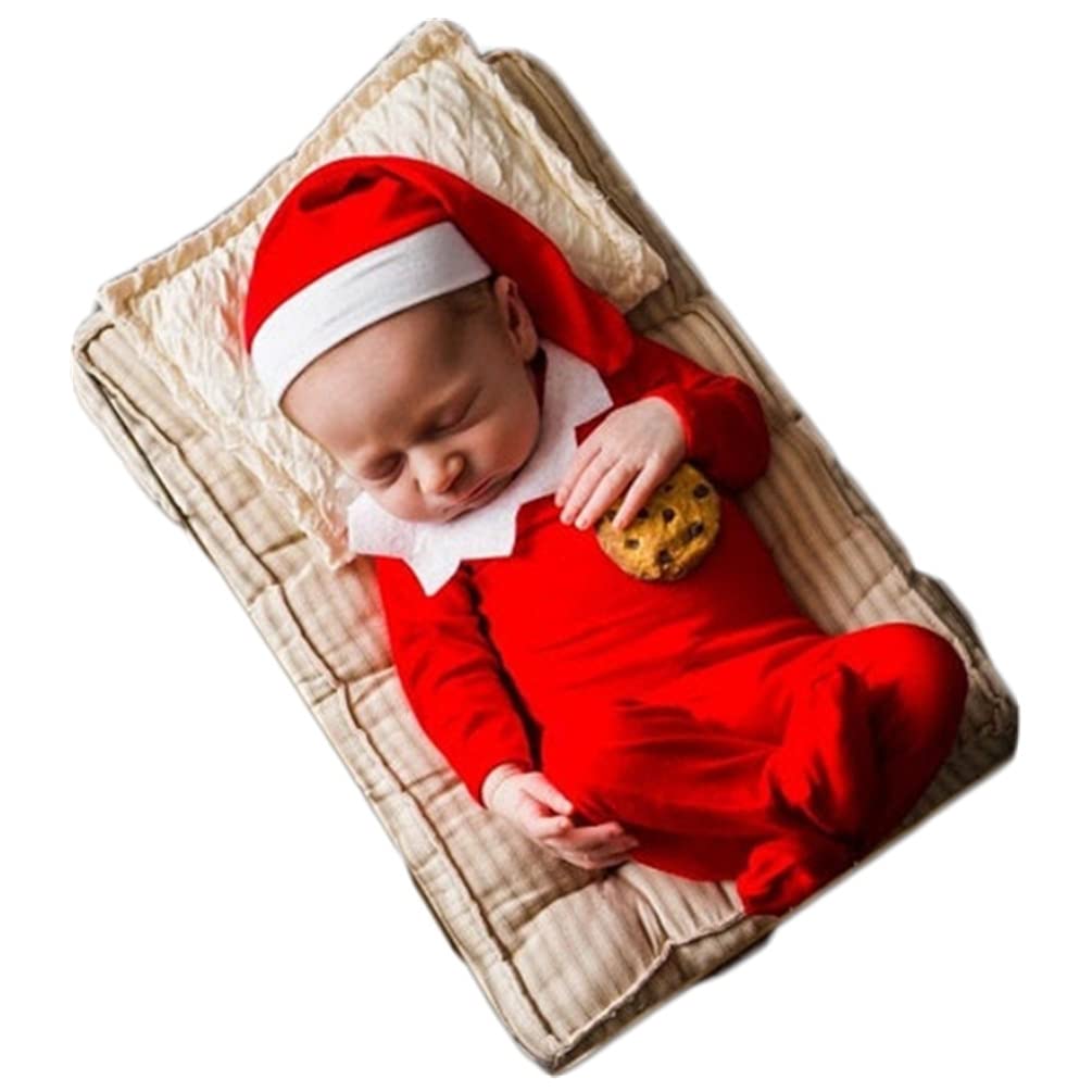 Christmas Newborn Baby Photo Shoot Props Outfits Crochet Clothes Santa Claus Red Hat Pants Photography Props (Red White)