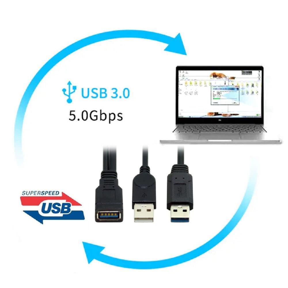 Cablecc Black Usb 3.0 Female To Dual Usb Male Extra Power Data Y Extension Cable For 2.5'' Mobile Hard Disk