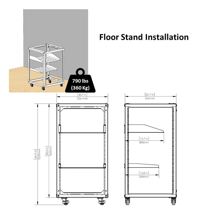Aeons 20U Open Frame Network Server Rack 19 Inch 4 Post Av Rack With Casters For Floor Standing And Wall Mount, Side Load For Ex