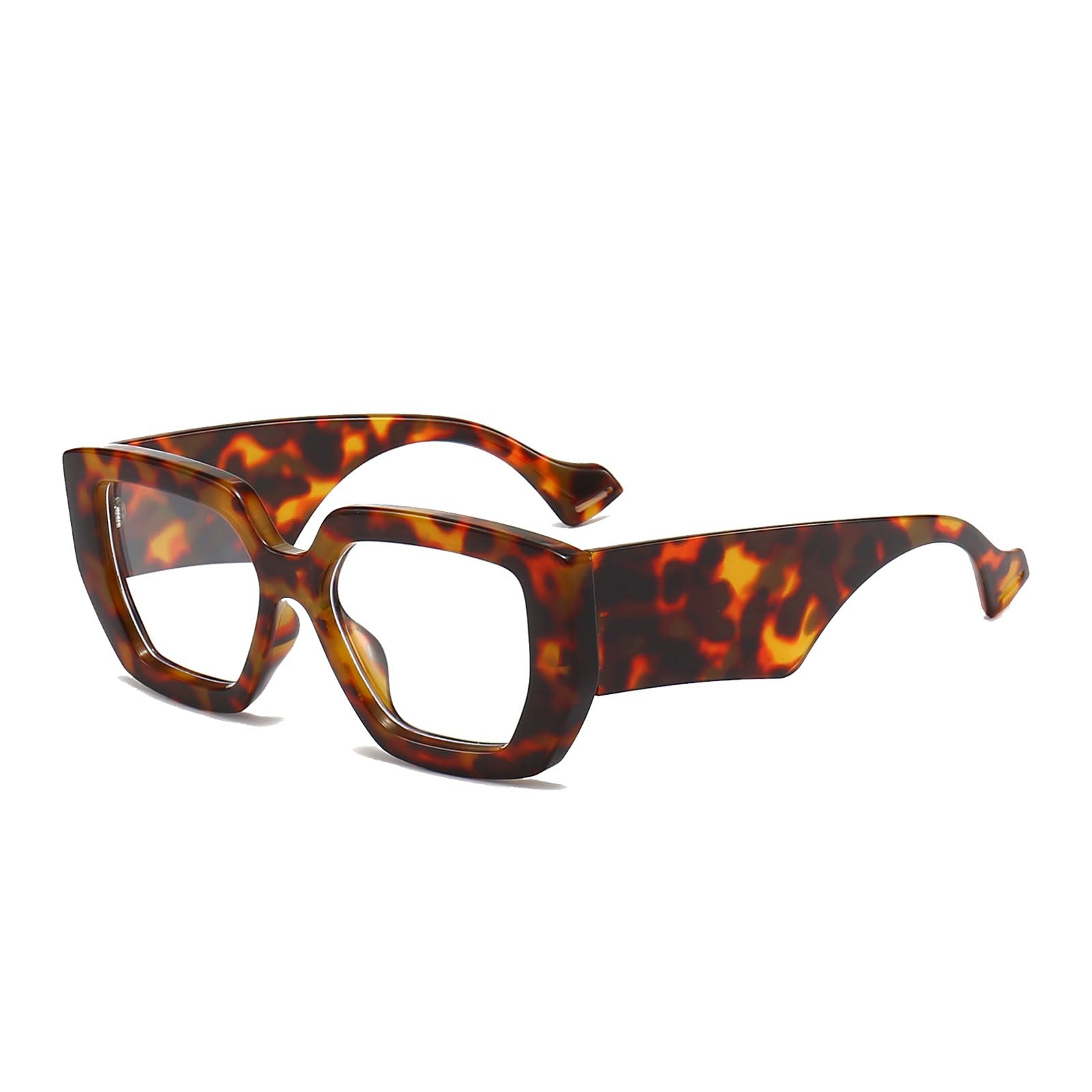 LJCZKA Thick Frame Blue Light Glasses Women Men Oversized Fashion Square Computer Glasses Anti Eyestrain Eyeglasses (Leopard)