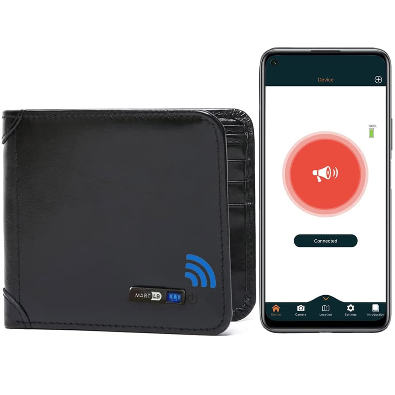 Clever Anti-Lost Wallet with Alarm, Bluetooth, Position Record (via Phone GPS) Item Finder, Cowhide Leather Locator Vintage Retr