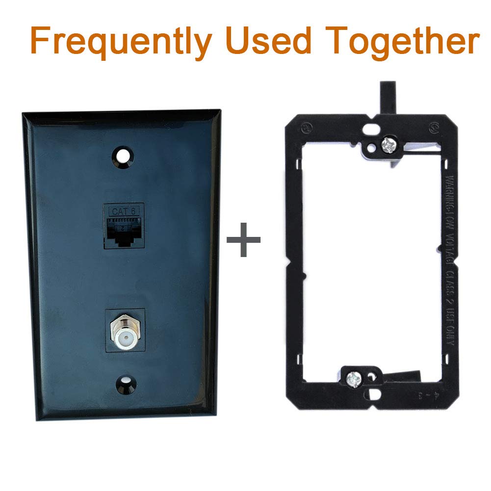 Boplat 1 Gang Ethernet Coax Wall Plate Black   Cat6 Rj45 Network Coaxial Cover Plate   1 Cable Tv F Type Connector + 1 Cat6 Ethe