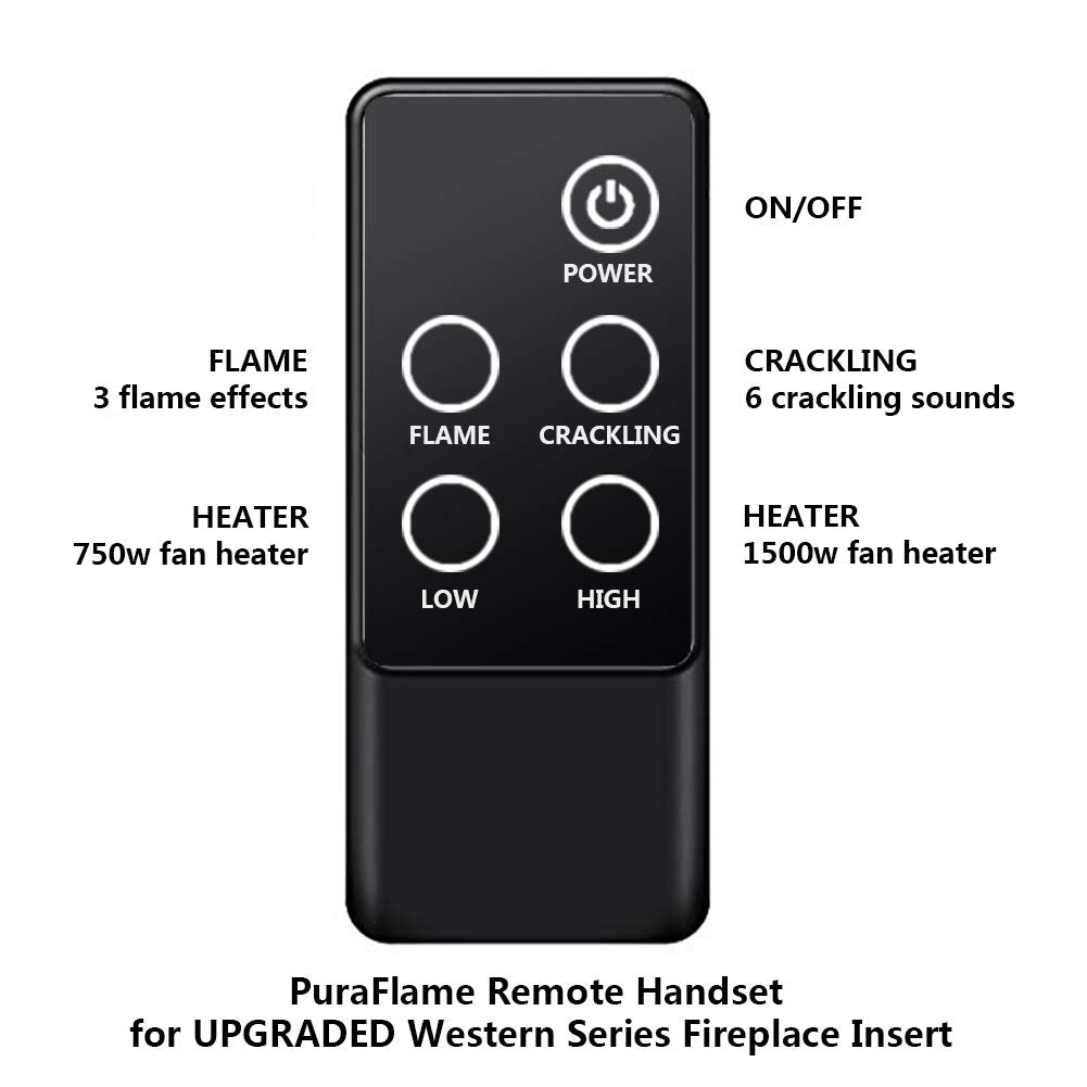 Puraflame Western Electric Fireplace Insert With Fire Crackling Sound, Remote Control, 750/1500W, Black, 22 53/64 Inches Wide, 2