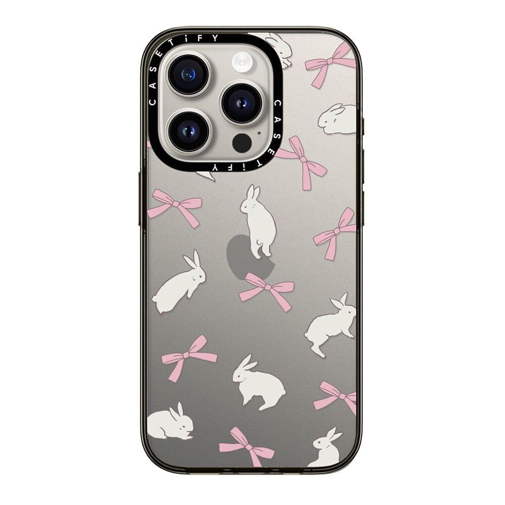 Casetify Compact Iphone 15 Pro Case [2X Military Grade Drop Tested / 4Ft Drop Protection]   Rabbit Ribbon   Clear Black