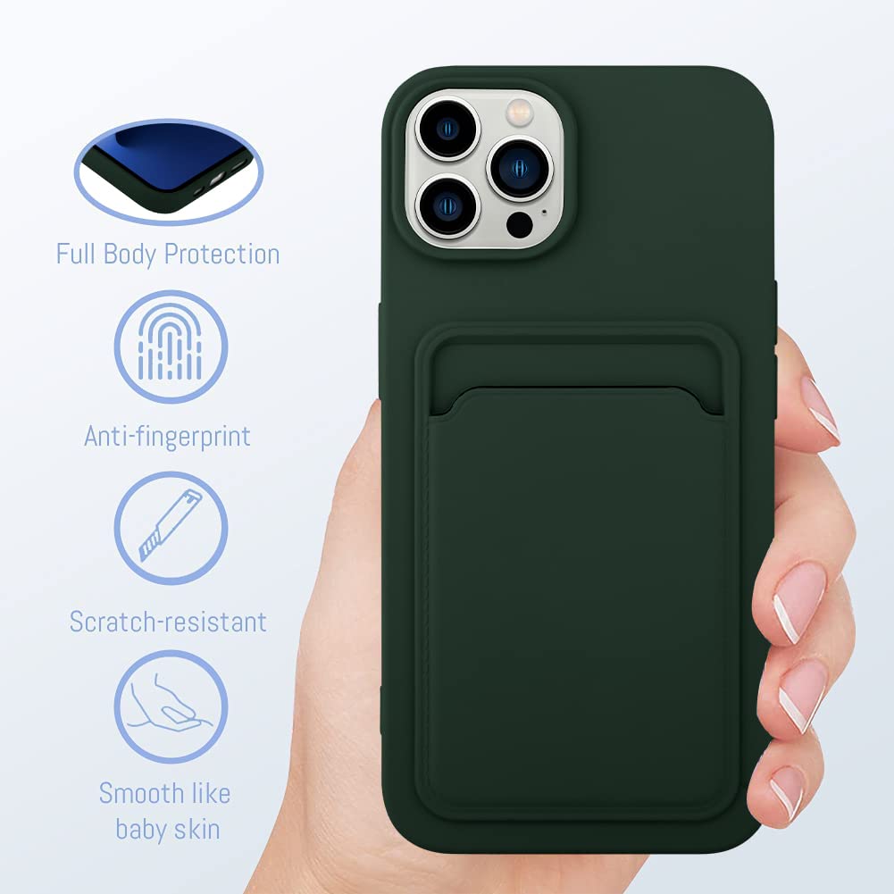Mzelq Compatible With Iphone 14 Pro Max Case, Card Holder Camera Protection Cover + Screen Protector Phone Case Green