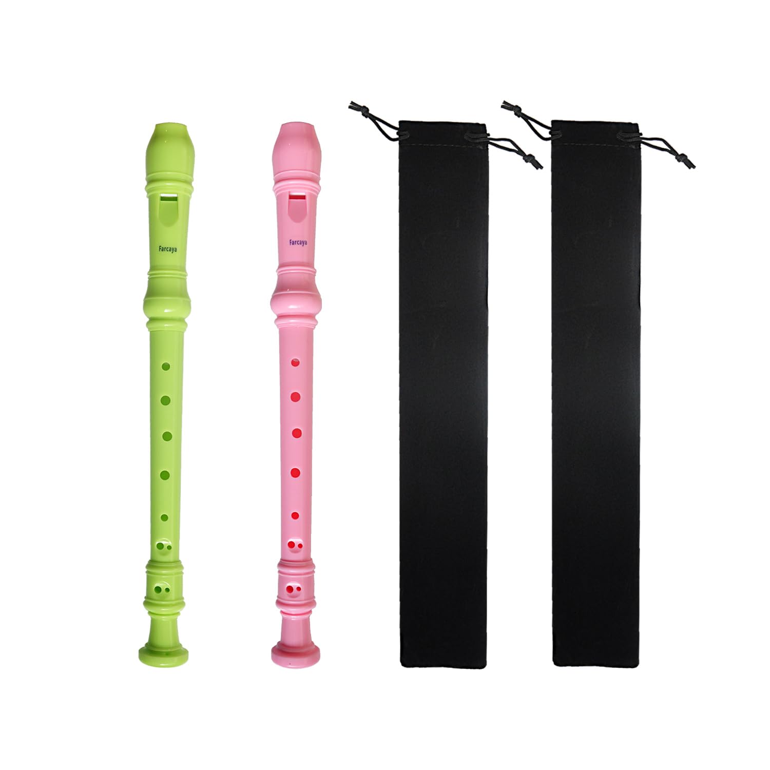 Farcaya 2-Piece Soprano Recorder Instrument for Beginners German Style C Key 8 Hole Descant with Clean Rods 2 Storage Cases (Gre