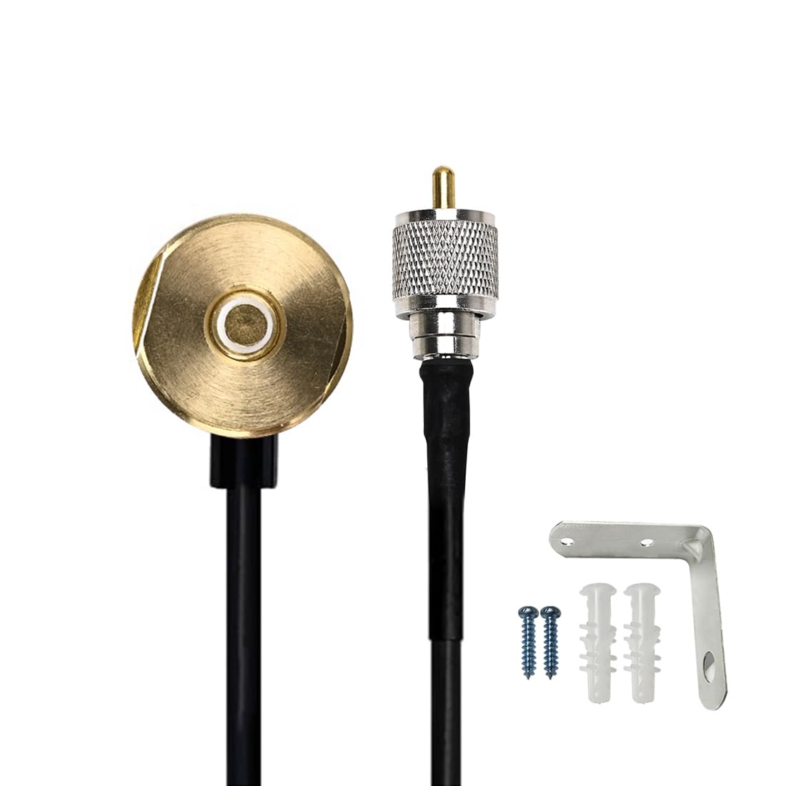 Antenna Cable With Nmo Connector And Uhf (Pl 259 Plug) 20Ft Length With L Shape Bracket For Cb Radio Extension