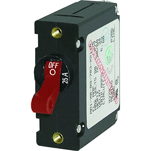 Blue Sea 7217 A Series Toggle Circuit Breaker, 25 Amp, Red Toggle