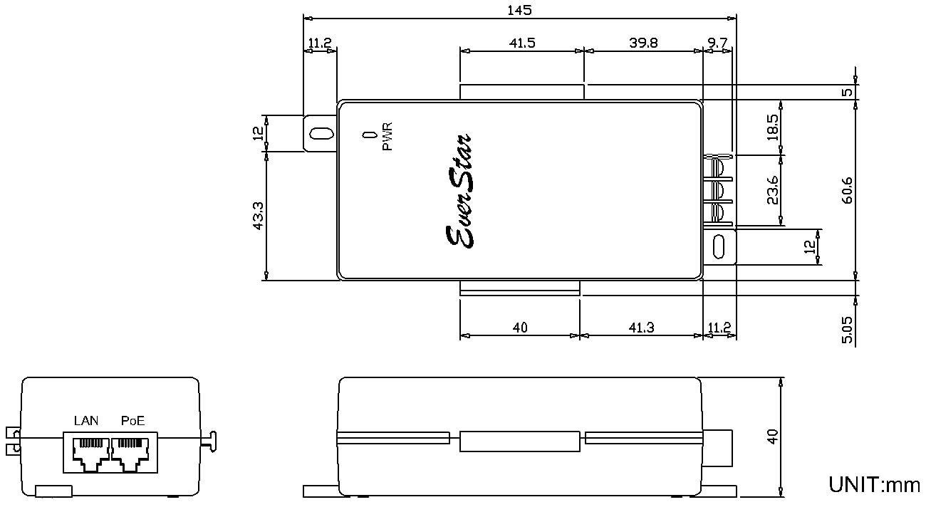 Everstar Ipoe 24W48Dw 100Mbps | 9 36V Dc In | 48V/0.5A 24W Dc Poe Out | Dc Dc Converter + Passive Mode B Solar Poe Injector/Adap