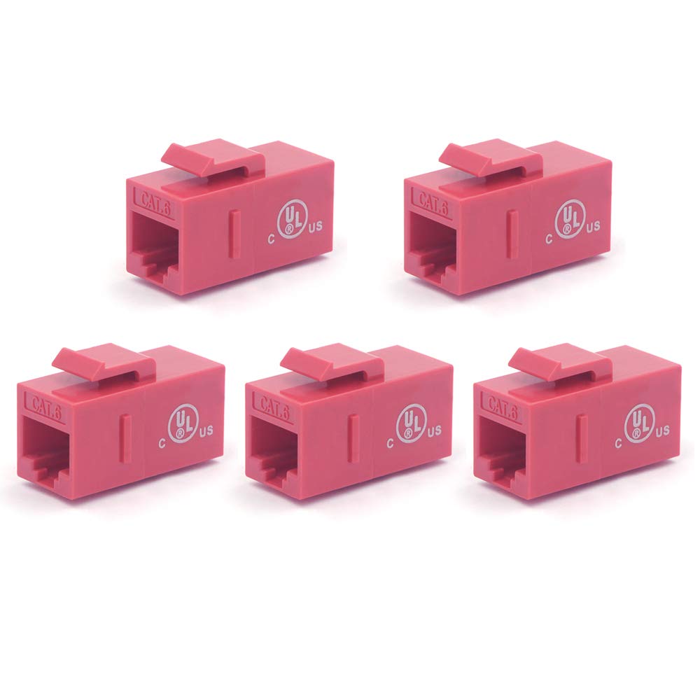 VCE UL Listed CAT6 Keystone Coupler,RJ45 Female to Female Ethernet Insert Jack, 5-Pack UTP Network Inline Connector - Red