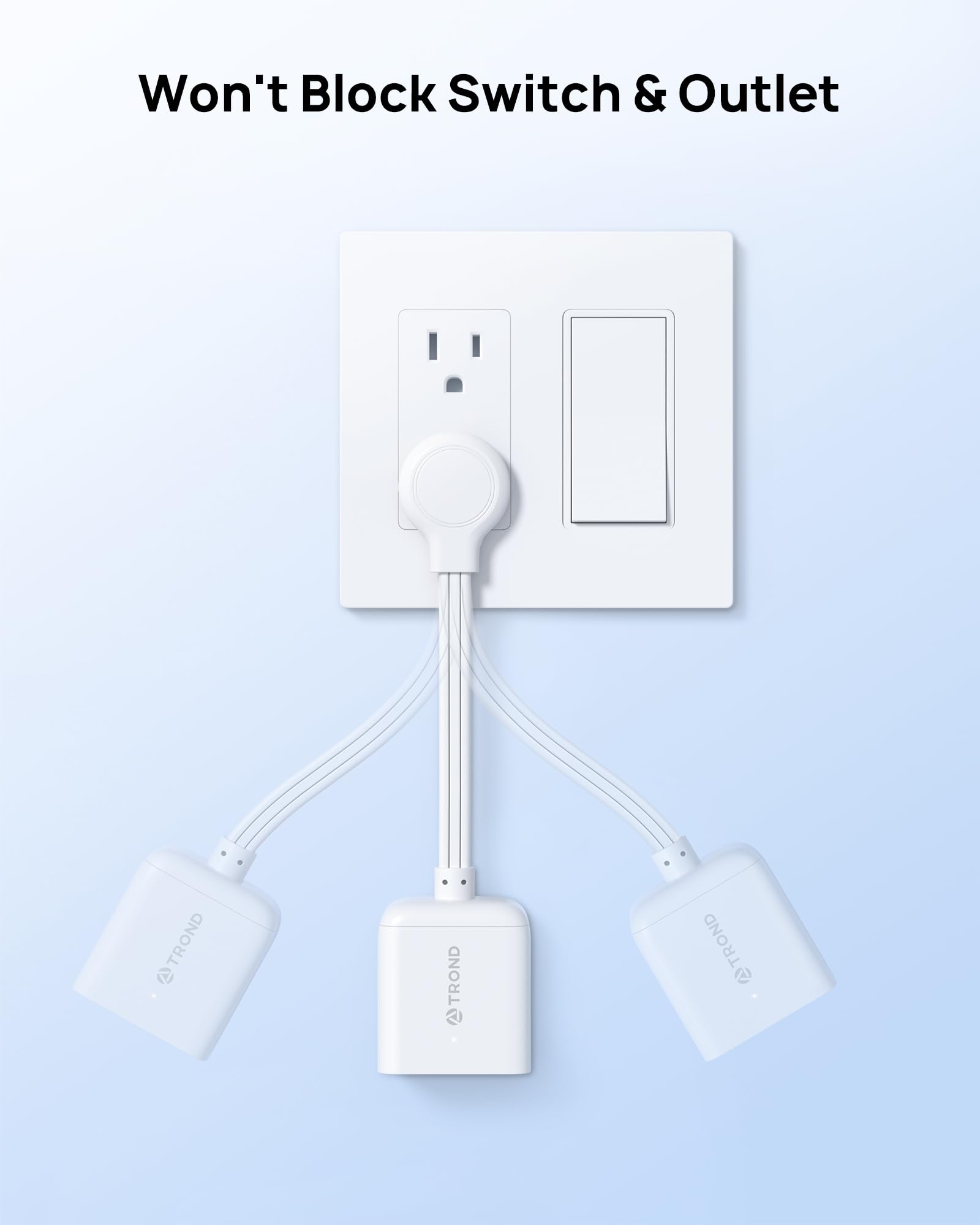 Trond Flat Outlet Extender With 6 Inch Cord   Flat Plug Extension Outlet Splitter Adapter, Electrical 3 Way Multi Wall Plug Exte