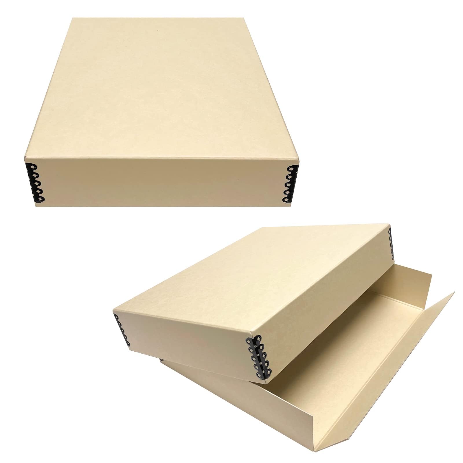 Lineco Museum Storage Box 11.5' X 15' X 3', Drop Front Design, Archival Acid Free With Metal Edge. Preserve Longevity, Photos, Documents, Cards, Magazine, Prints, Diy, Tan, Pack Of 2