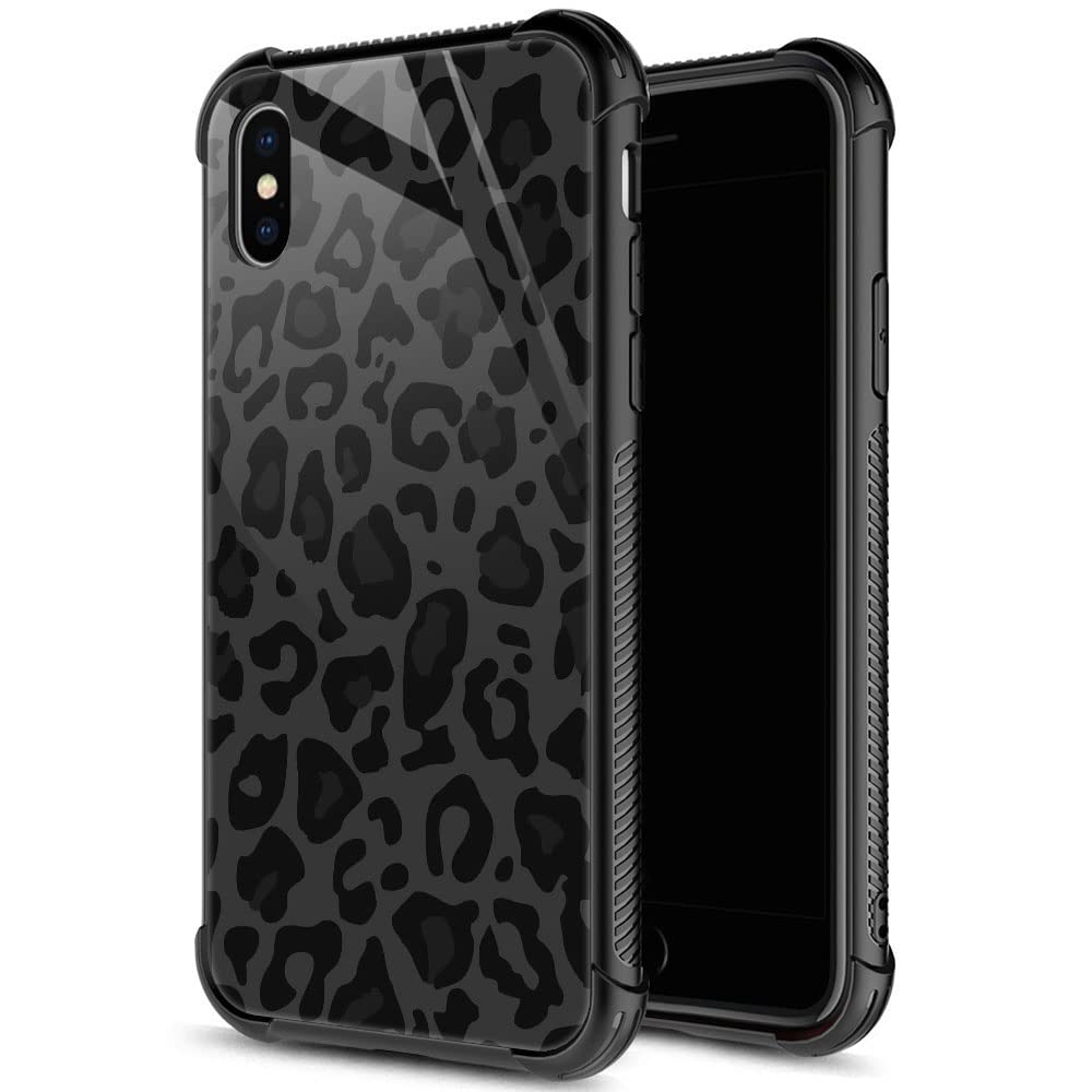 Zhegailian Case Compatible With Iphone Xs,Black Grey Leopard Case For Iphone X For Girls Women,Pattern Design Anti Scratch Organ