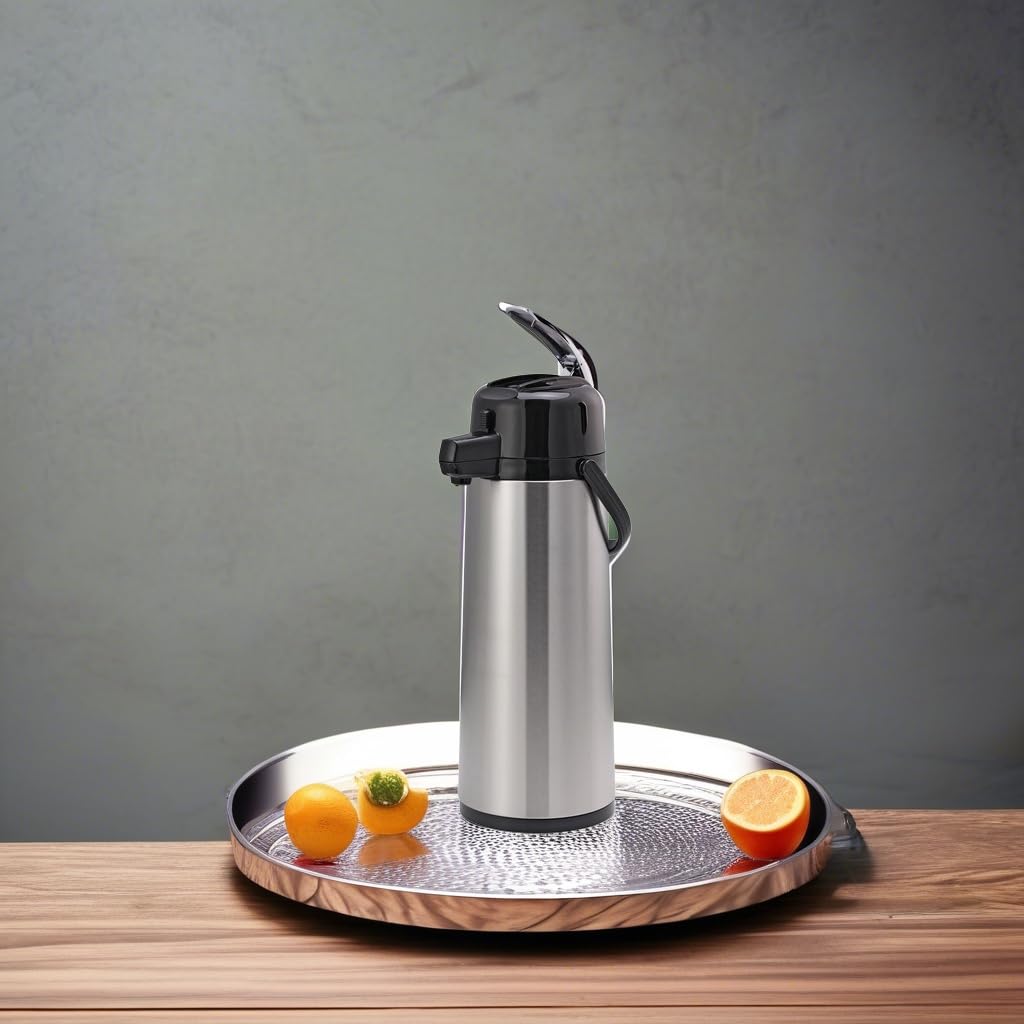 Service Ideas Ecal25S Eco Air Airpot With Lever Lid, Insulated Beverage Dispenser, Thermal Coffee Carafe, 2.5 Liter, Glass Vacuu