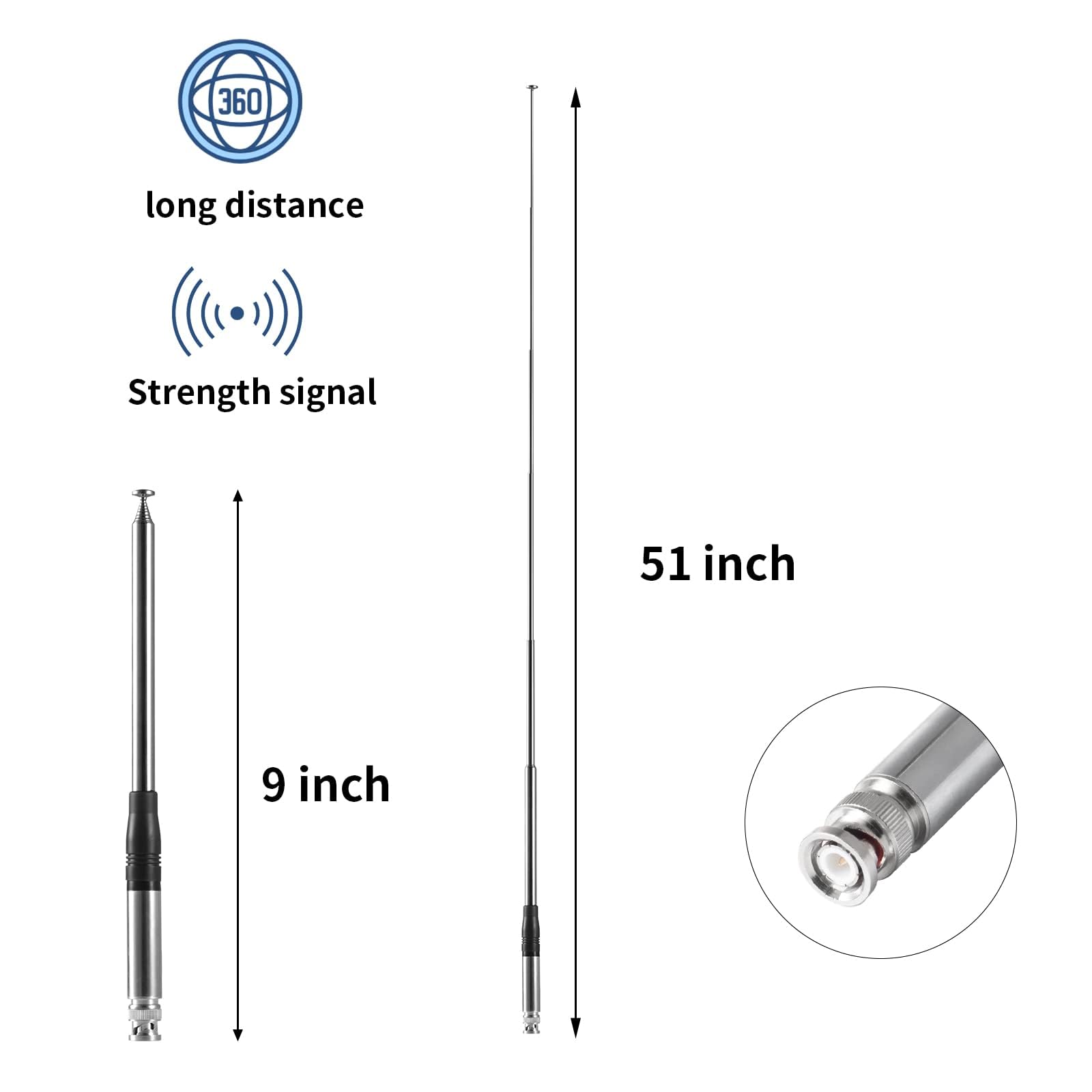 Long Range 27Mhz Telescopic Cb Antenna Bnc Connector For Cobra Hh50Wxst Mrhh350Flt C75Wxst Hh38Wxst Midland 75 822 75 785 Mhs75