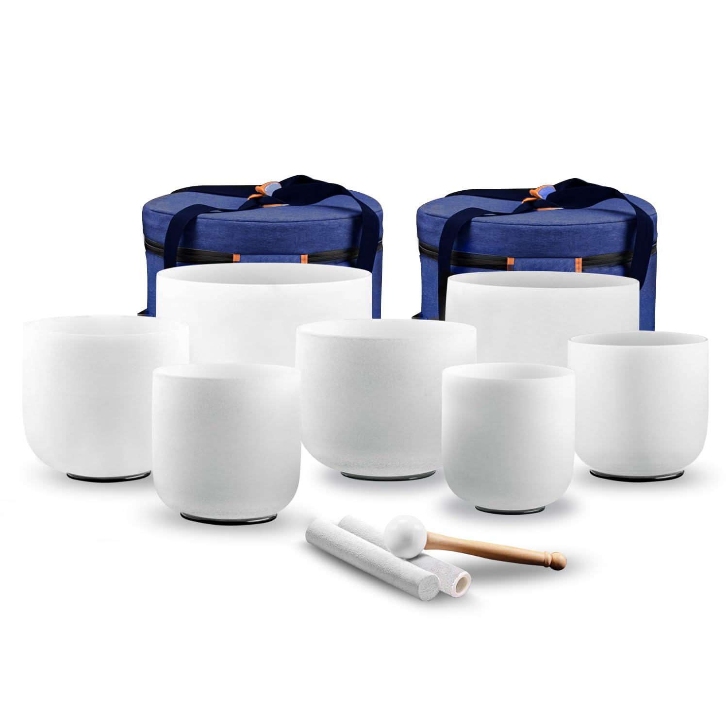 Kresec 7 Piece 7 12 Inch 440Hz Quartz Crystal Singing Bowl Set Chakra Tuned Sound Healing For Meditation Yoga Reiki, Includes Su