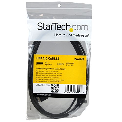 Startech.Com 2M 6 Ft Micro Usb Cable With Right Angled Connectors   M/M   Usb A To Micro B Cable   6Ft Right Angle Micro Usb Cab