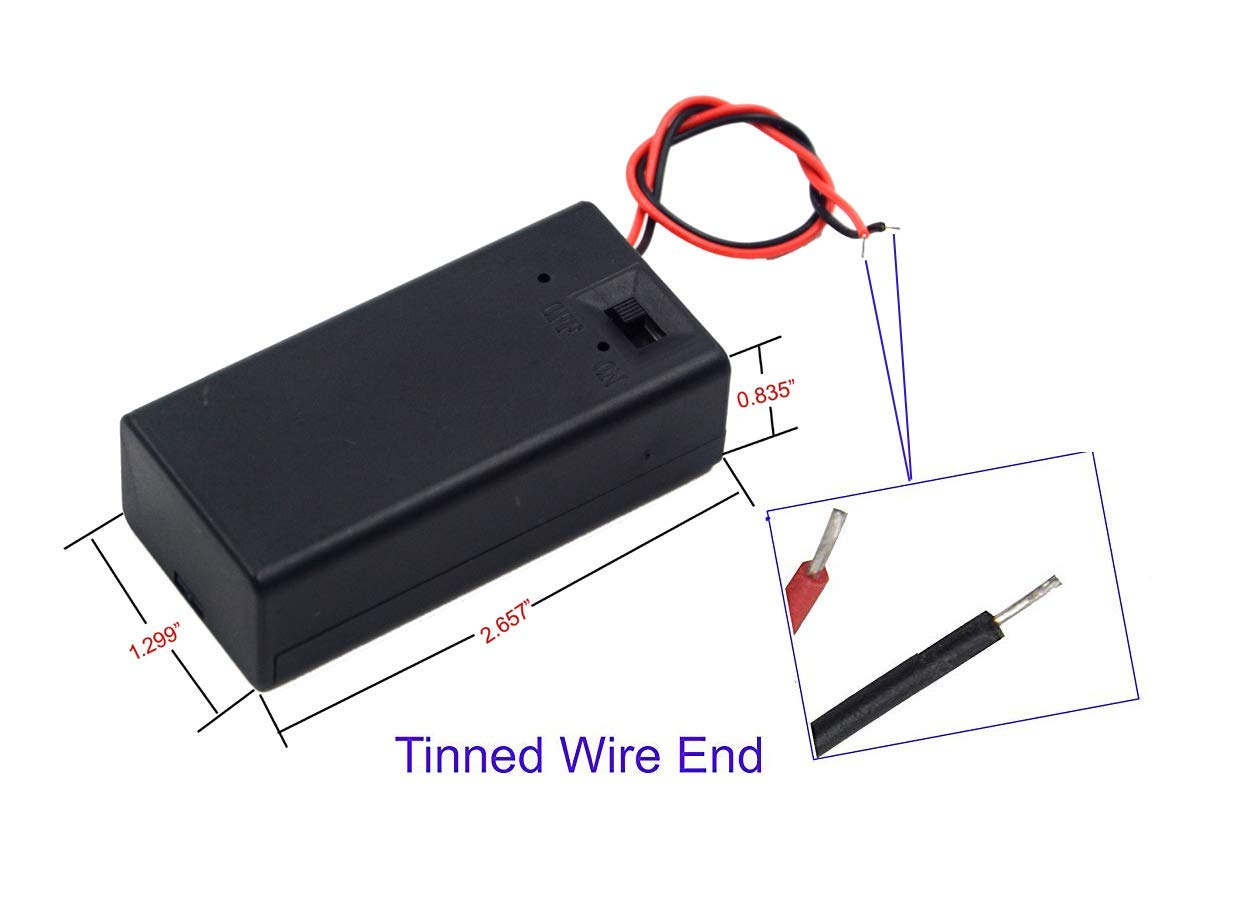 Lampvpath (Pack Of 2) 9V Battery Holder, 9 Volt Battery Holder With Switch, 9V Battery Case With Switch