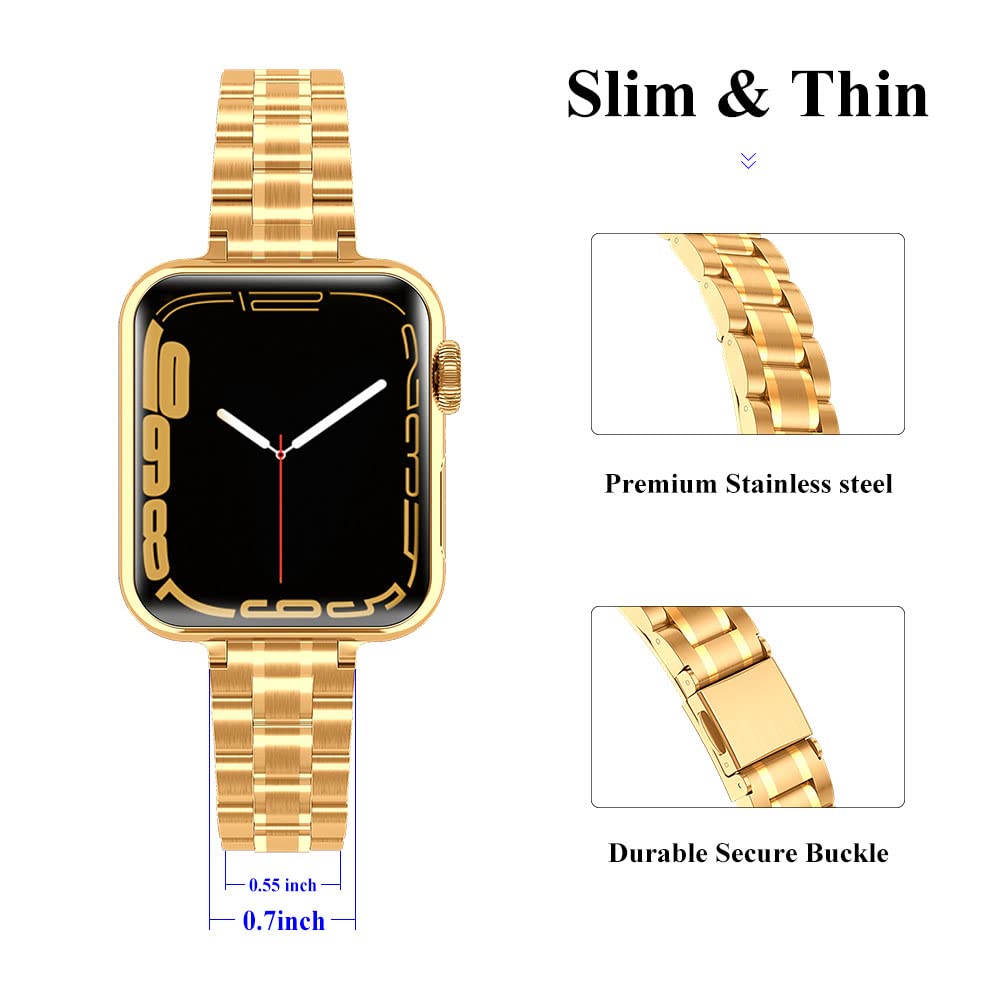 Csjcubic Metal Band Compatible With Apple Watch Band 38Mm 40Mm 41Mm 42Mm 44Mm 45Mm For Women, Slim And Thin Stainless Steel Repl