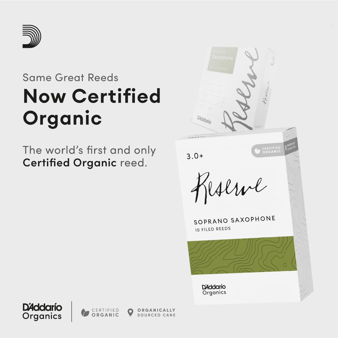 Daddario Organic Reserve Soprano Saxophone Reeds - Soprano Sax Reeds Filed, Strength 4.5, 10-Pack