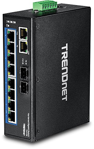 Trendnet 10 Port Hardened Industrial Gigabit Din Rail Switch, 20Gbps Switching Capacity, Din Rail And Wall Mounts Included, Dual