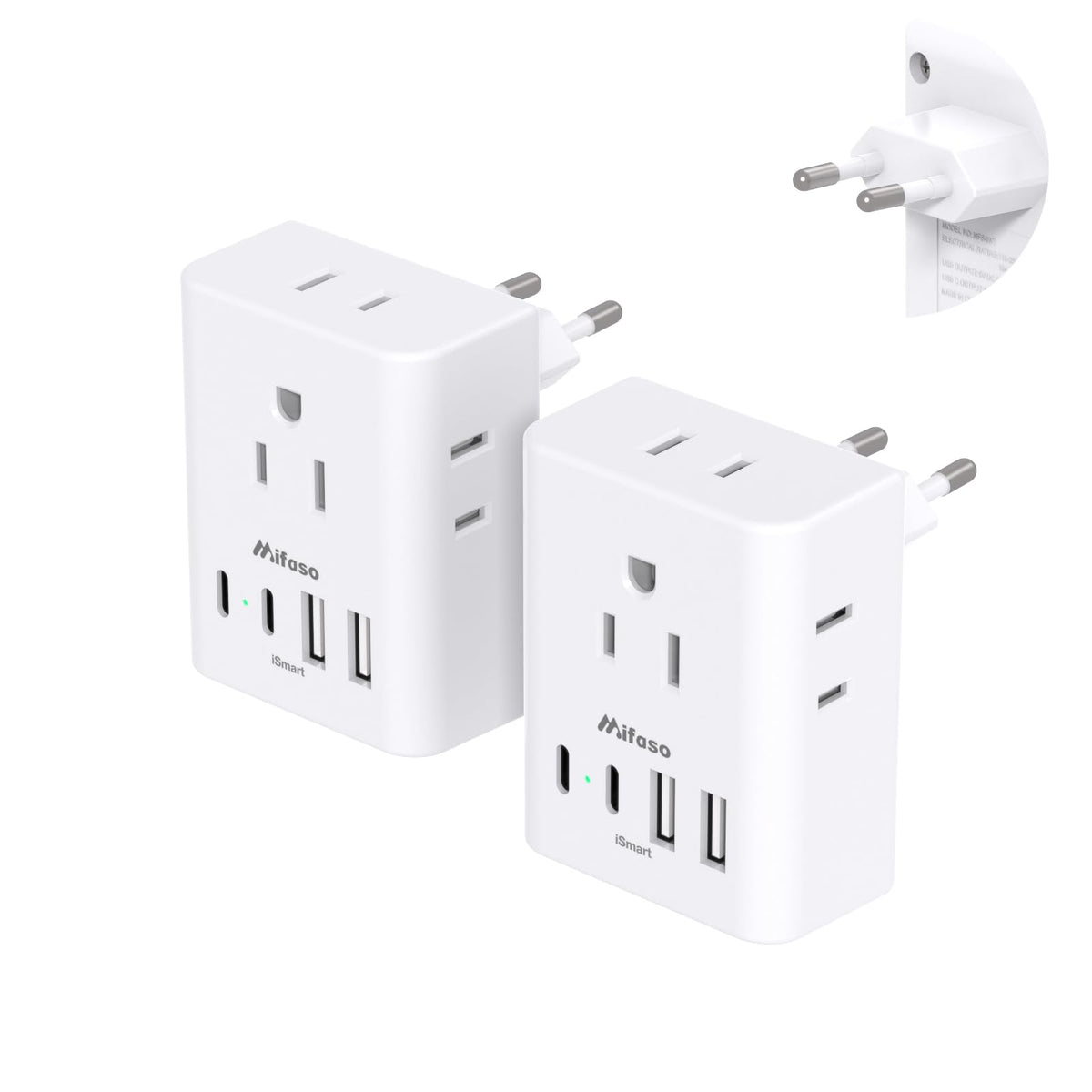 2 Pack European Travel Plug Adapter, International Power Adapter With 4 Outlets 4 Usb C Ports (2 Usb C), Type C Adapter For Us T