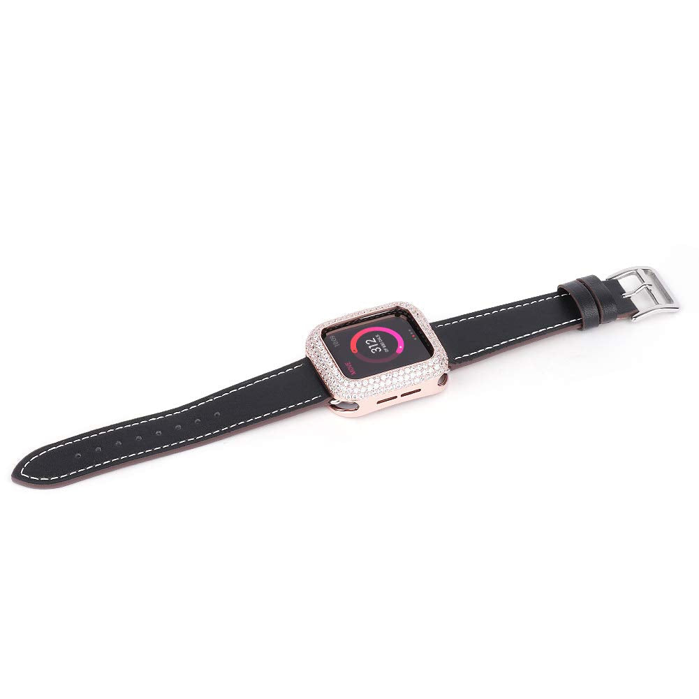 Hjinvigour Gorgeous Bling Zircon Crystal Diamond Case Bezel Cover Compatible Apple Watch Series 6 5 4 3 2 1 Se (Rose Gold, 44Mm/