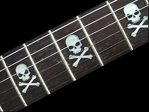 Inlay Sticker Fret Markers For Guitars & Bass   Skull With Crossbones (Sideways)   White Pearl