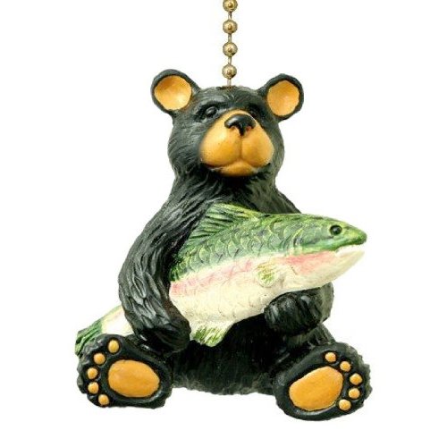 Clementine Design Black Bear With Fish Ceiling Fan Pull