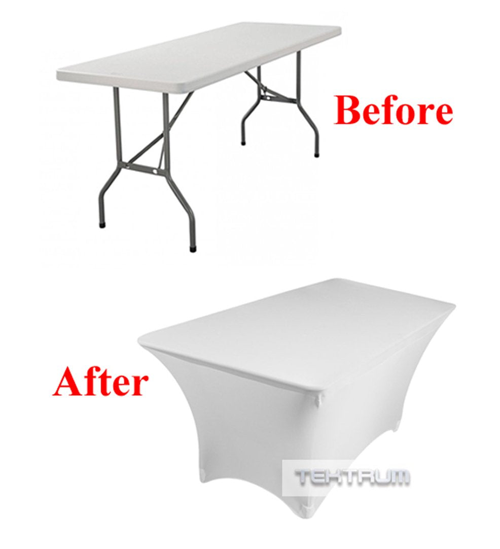 Tektrum 4 Ft Long Rectangular Stretch Tablecloth Dj Jacket Cover For Trade Show   Premium Fabric (White)
