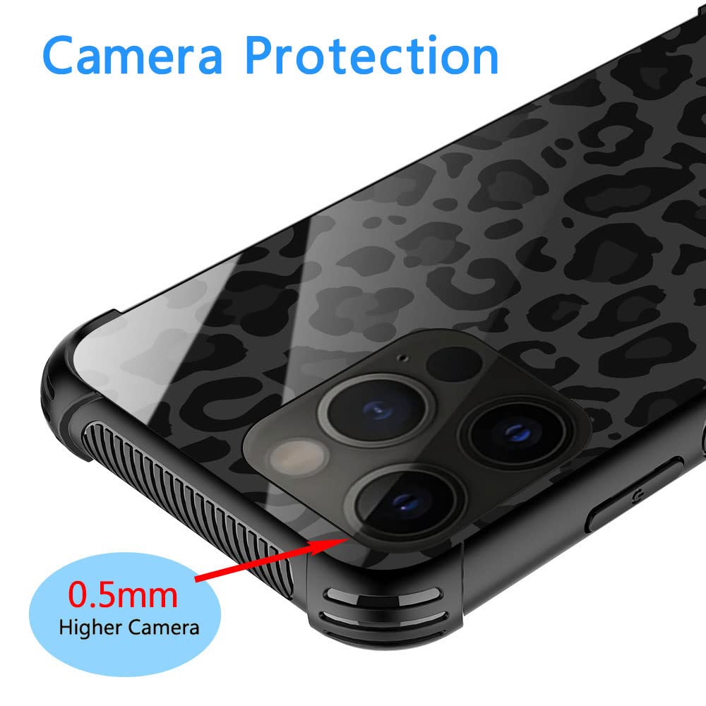 ZHEGAILIAN iPhone 14 Pro Case Black Grey Leopard Organic Glass Rubber Bumper 6.1 inch