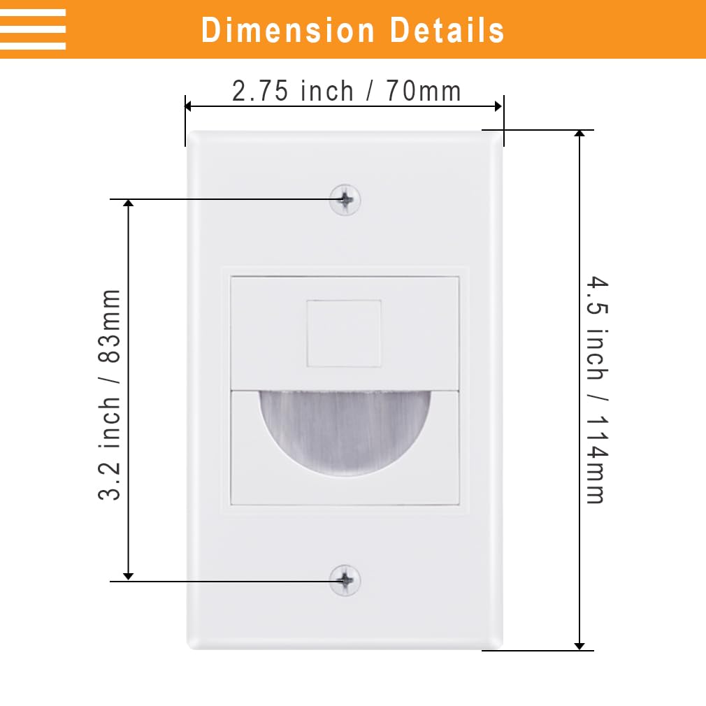 Bolcolege 1 Gang Cable Pass Through Wall Plate Cover White, Pack Of 5, 1 Port Keystone Wall Plate For Keystone Jack And Coupler,