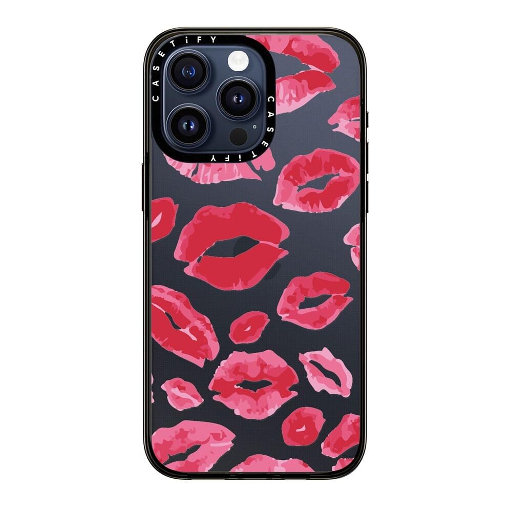 Casetify Compact Case For Iphone 15 Pro Max [2X Military Grade Drop Tested / 4Ft Drop Protection]   Lipstick Kisses   Clear Blac