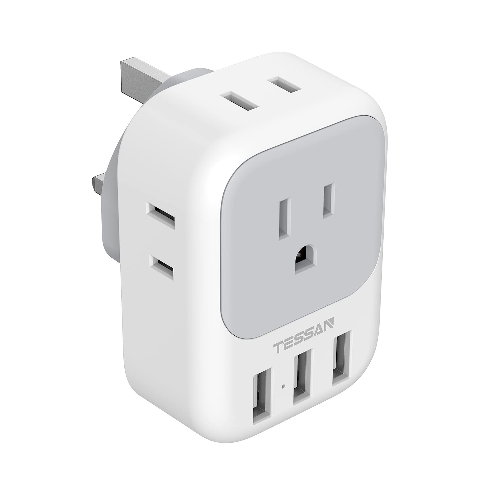 Us To Uk Plug Adapter, Tessan Type G Ireland Travel Adaptor With 4 Electrical Outlet 3 Usb Charger, Usa To England Scotland Lond