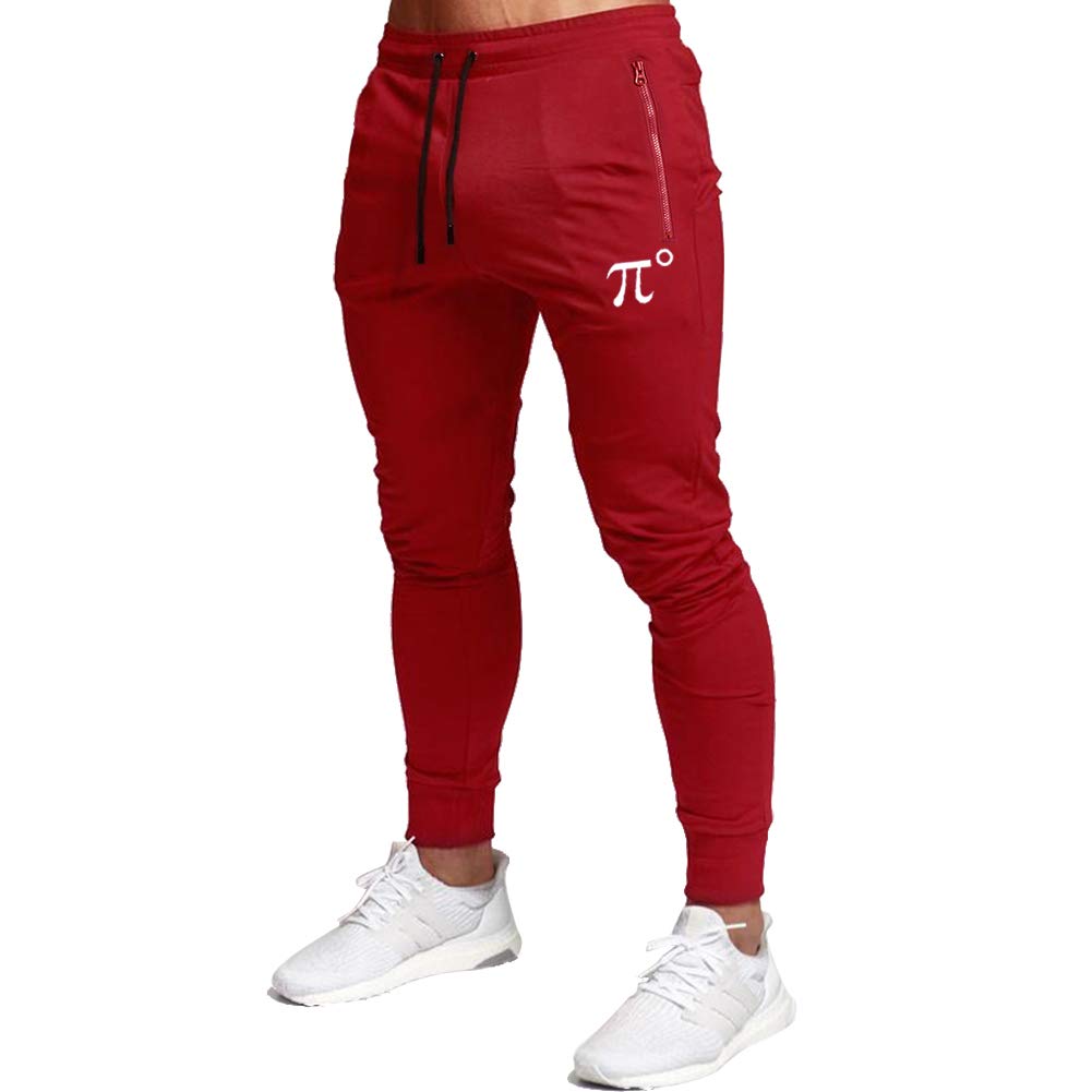 Wangdo Mens Joggers Sweatpants Gym Training Workout Pants Slim Fit With Zipper Pockets(Red M)