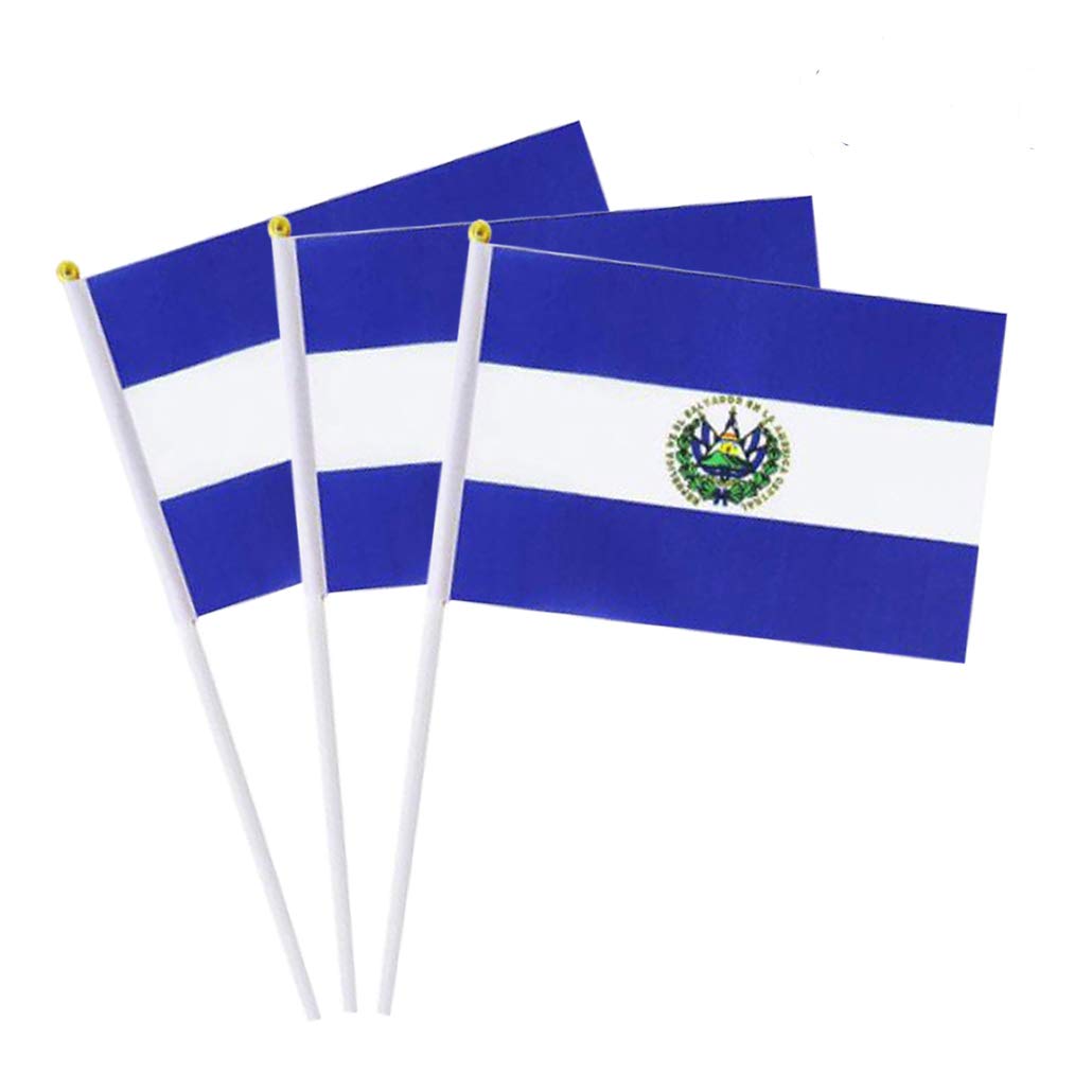 El Salvador Flag Salvadoran Small Stick Mini Hand Held Flags Decorations 1 Dozen (12 Pack)