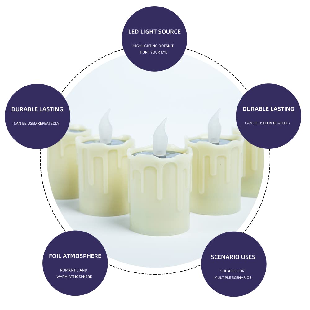 Zhaofubao Solar Candles Lights, Warm Yellow Flashing Light, Solar Charging Tea Wax Light, 6 Fire Wax Lights, Suitable For Weddin