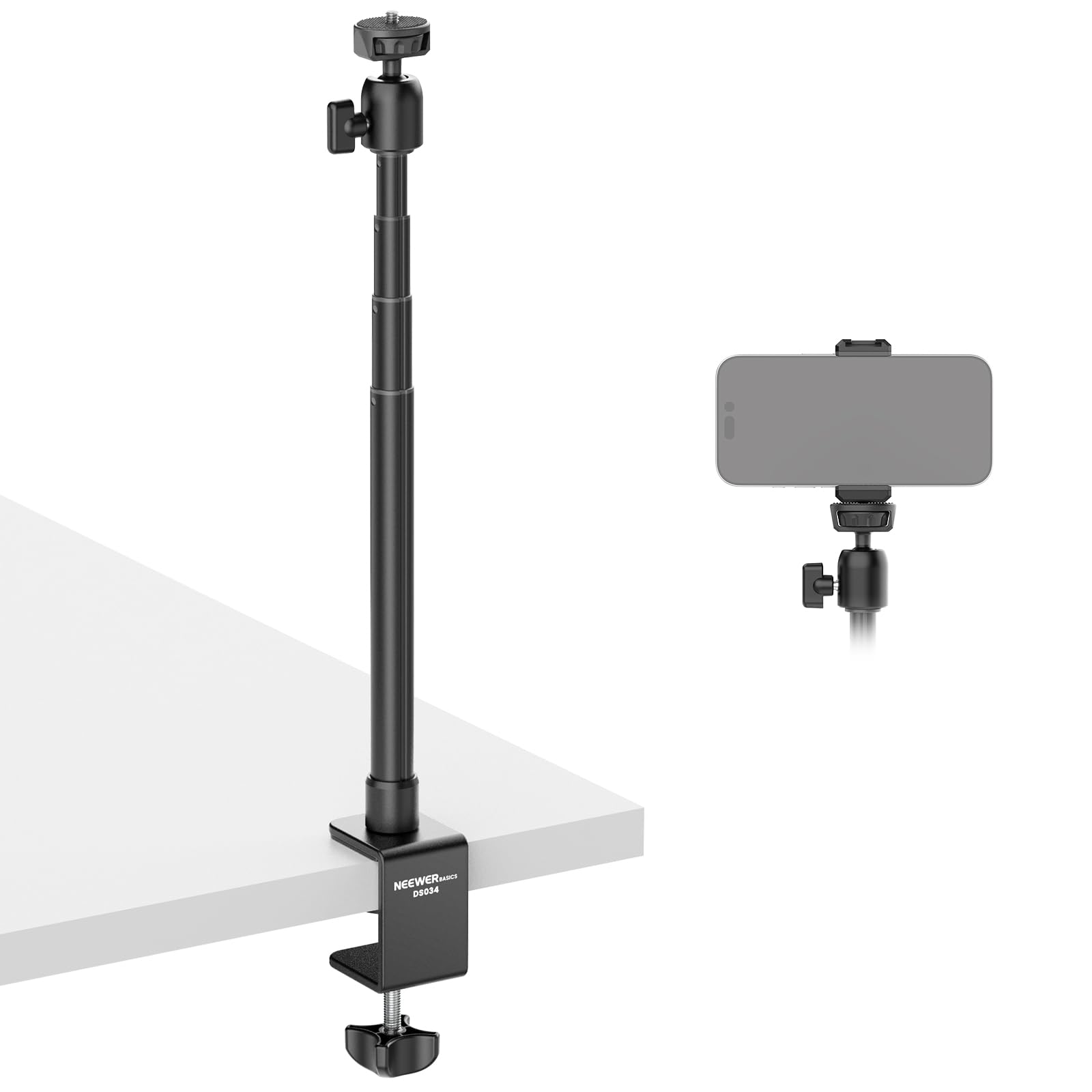 NEEWER Basics Camera Desk Mount Stand with C Clamp & Phone Holder, 1131 Adjustable Webcam Mount Overhead Tripod Compatible wi