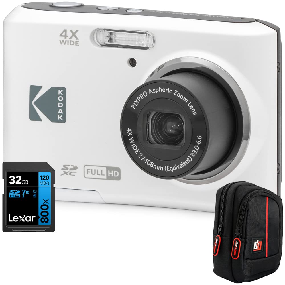 Kodak Fz45Wh Pixpro Fz45 16Mp Digital Camera White Bundle With Lexar 32Gb High Performance 800X Uhs I Sdhc Memory Card Blue Seri