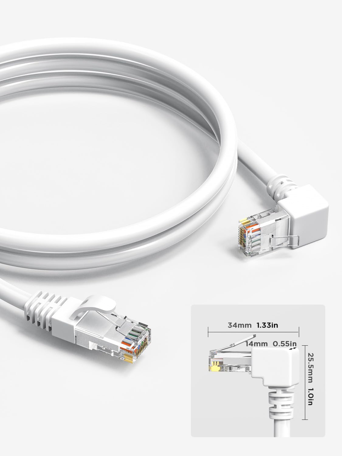 Juxinice 2Pack 90 Degree Cat6 Ethernet Cable White 6Ft Down Angle, Cat 6 Right Angle Ethernet Patch Cable Gigabit Rj45 Network Cable,Bandwidth Up To 250Mhz 1Gbps