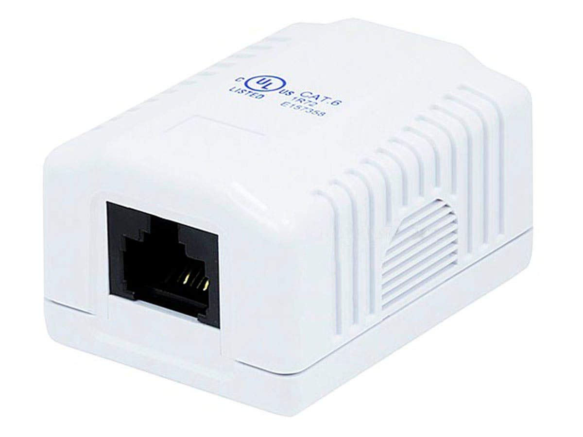 Monoprice Cat6 Rj45 Surface Mount Box   Ul Listed, 1 Port, Dual Idc, 110D Or Krone Type, 50U, Taa, No Logo, White