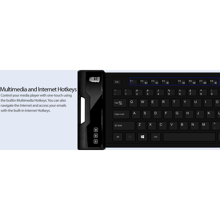 Adesso Slimtouch 232 Antimicrobial Waterproof Flexible Keyboard For Windows 8/7/Vista/Xp/2000 (Akb 232Ub), Black
