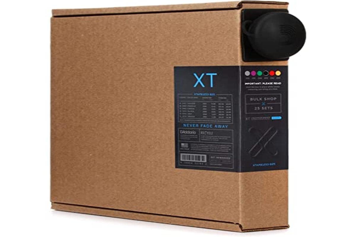 DAddario Acoustic Guitar Strings, XT Phosphor Bronze Coated, XTAPB1253-B25, Light Gauge 12-53, 6-String Set, Pack of 25