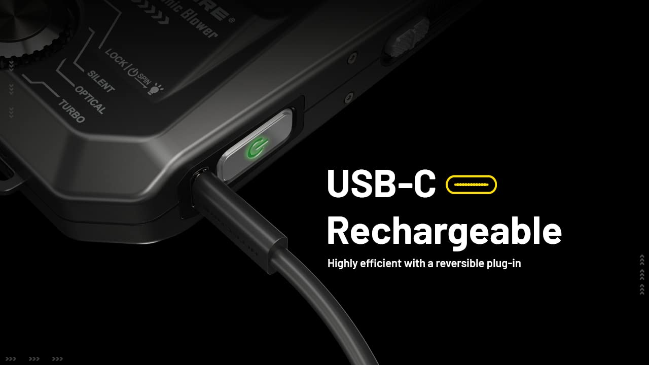 Nitecore Blowerbaby Bb2 Usb-C Rechargeable Electronic Air Duster Blower For Camera, Keyboard, Laptop Cleaning With Lumentac Cabl