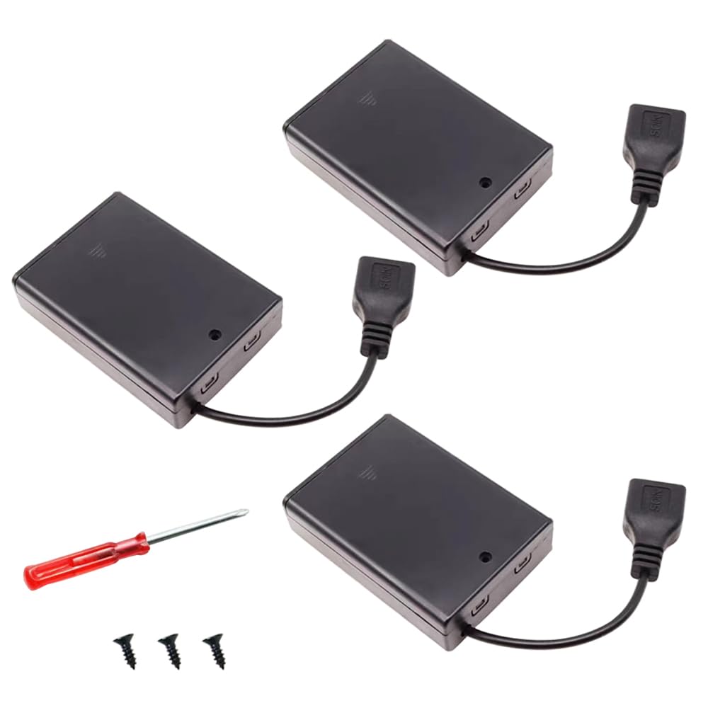 (Pack Of 3) Usb 3 Aa Battery Holder,Usb Battery Holder 5V Black With Switch,Usb Cable,3 Aa Battery Holder With Micro Usb Connect
