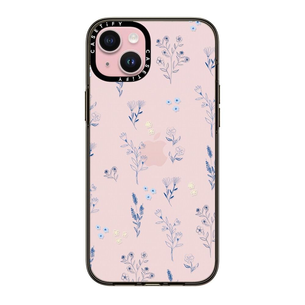 Casetify Compact Case For Iphone 15 Plus [2X Military Grade Drop Tested / 4Ft Drop Protection]   Small Blue Flowers   Clear Blac